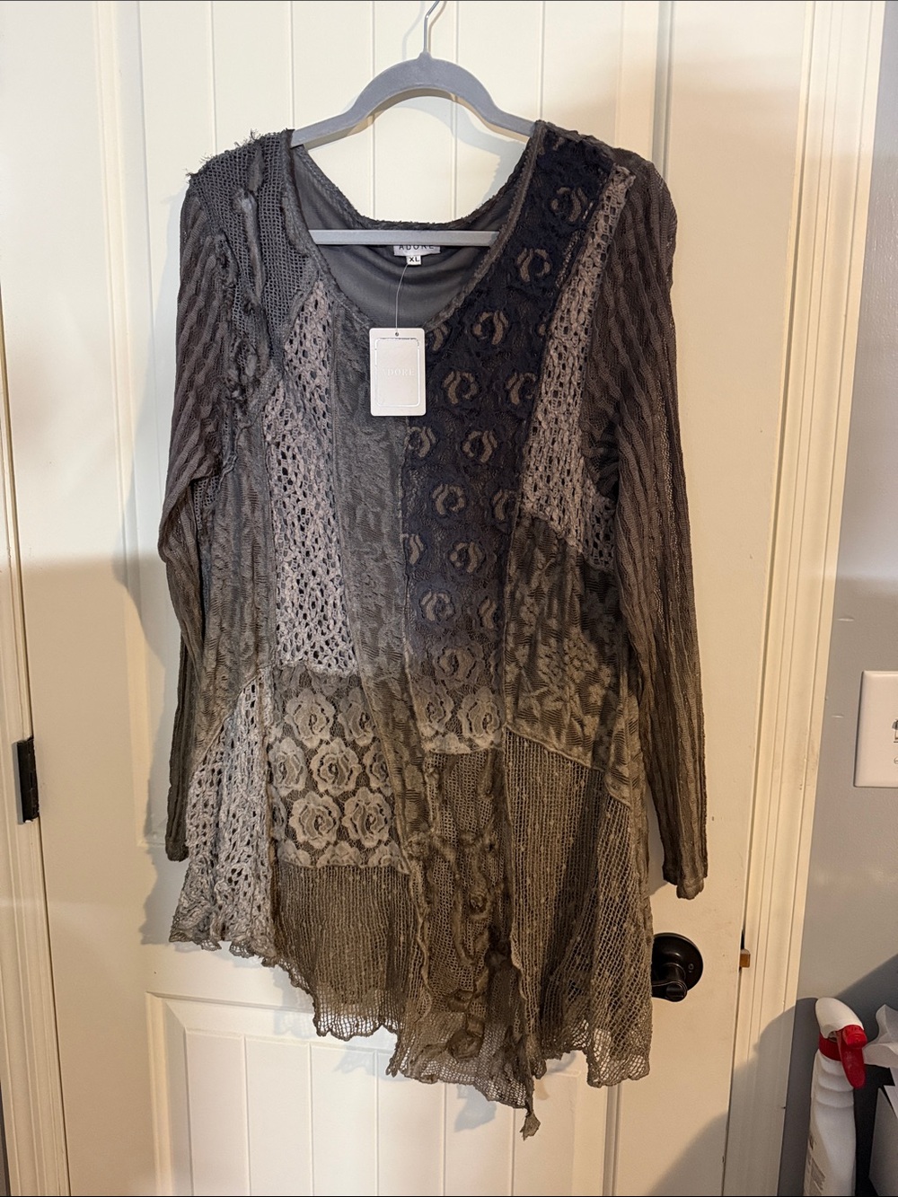 Adore Patchwork Crochet & Knit Tunic - Charcoal